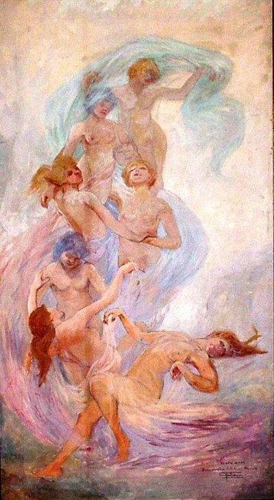 Die sieben Noten, Studie für die Dekoration des Nationalen Musikinstituts in Rio de Janeiro von Antonio Parreiras
